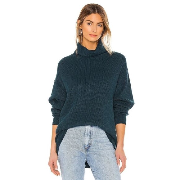 Free People Softly Structured Turtleneck Teal Blue Sweater S - Picture 1 of 6